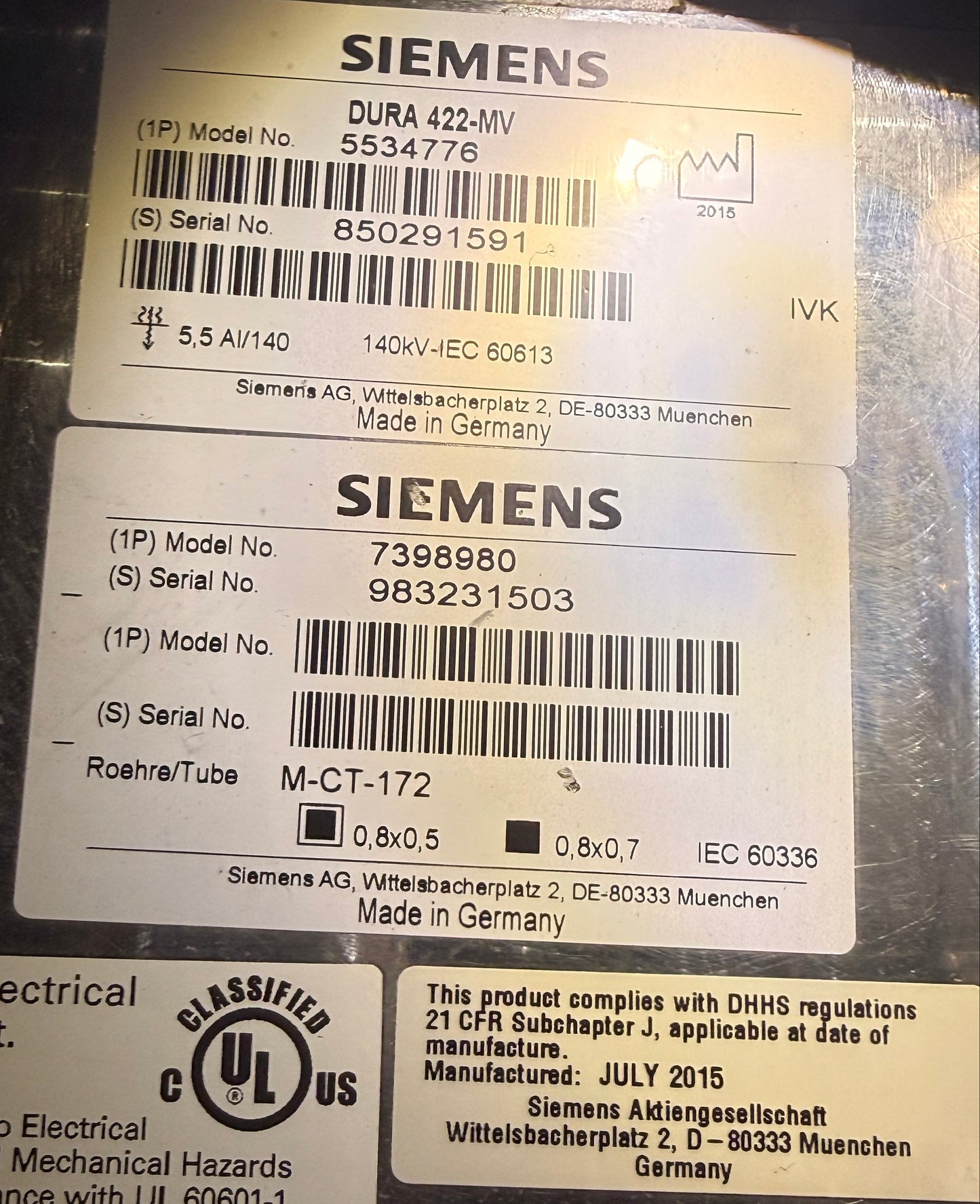 5534776 Siemens CT - Dura 422 CT Tube (ID:46)